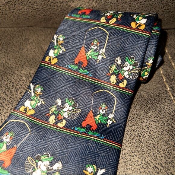 Vintage Mickey Unlimited Navy‎ Blue Fishing Necktie - Picture 2 of 5